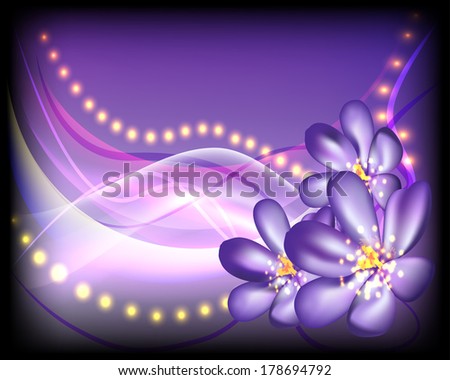 beautiful abstract purple background with flowers and smooth lines