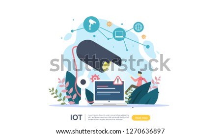 CCTV security camera monitoring. thief shocked detected. IOT internet of things smart house concept for industrial 4.0. web landing page template, banner, social, print media. Vector illustration