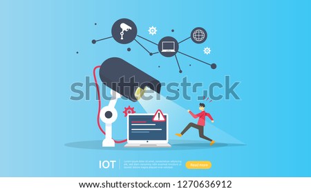 CCTV security camera monitoring. thief shocked detected. IOT internet of things smart house concept for industrial 4.0. web landing page template, banner, social, print media. Vector illustration