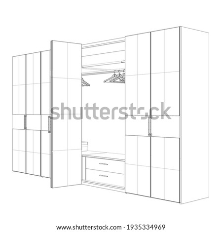 The outline of the wardrobe. Hangers in an empty closet. Vector illustration