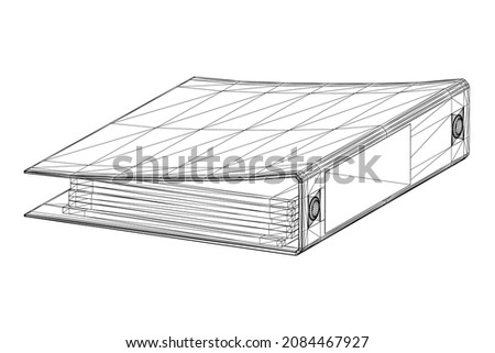 Wireframe of office folder with documents from black lines isolated on white background. Perspective view. 3D. Vector illustration