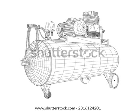 Air Compressor Isolated on White. Air compressor pneumatic icon. Wireframe air compressor pneumatic vector icon for web design isolated on white background. Wireframe flat vector design. 3D..