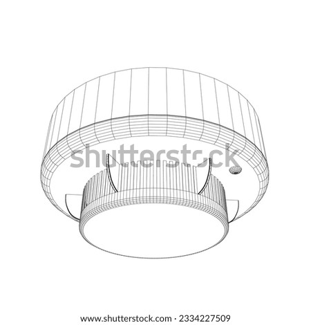 Smoke detector wireframe. Vector fire smoke carbon monoxide detector alarm, office with sound signal on white isolated background. The style of drawing is flat. Detector, sensor, detection device. 3D