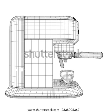 Coffee maker machine with coffee cup wireframe flat design. Wireframe Espresso Machine Flat Design Coffee Tea Icon. Vector illustration. 3D.