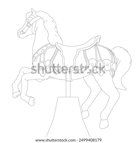 Black and White Drawing vector illustration of a carousel horse in a white background For assembly Or create teaching material for mothers who do