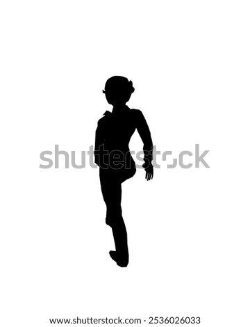 Silhouette of a girl in trousers, shirt and glasses. The girl stands with one leg forward and one hand on her hip. Vector illustration.