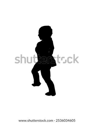 Silhouette of a girl in trousers, shirt and glasses. The girl stands with one leg forward and one hand on her hip. Vector illustration.