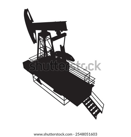 Oil pump icon silhouette. Oil pump symbol. Vector illustration. Silhouette Oil pump jack black icon isolated on white background. Isometric view