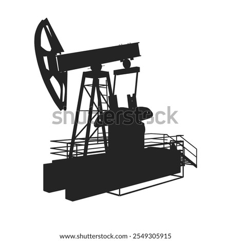 Oil pump icon silhouette. Oil pump symbol. Vector illustration. Silhouette Oil pump jack black icon isolated on white background. Side view