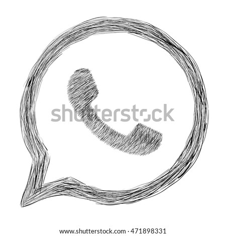 Hand painted phone app icon in a circle with an arrow. Vector illustration. Whatsapp icon handdrawn. Whatsapp logo shaded. EPS 8.