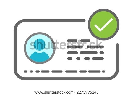 Identification card with verified Check mark. Id card Verification badge Profile icon. personal identity verify, User or profile card. Approve identity verification card document with photo, national.