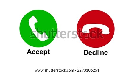 Phone call button icon. Answer and decline phone call buttons. Accept phone ringing or Reject ringing. Telephone sign Incoming call. Voice call screen Phone calls icons accept and decline. 