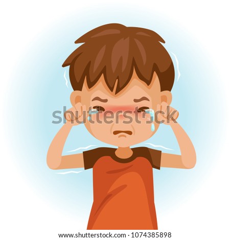 little crying boy. Children's mood on sad regret. kid facial sad. Tears and shivering shoulders. Vector illustrations isolated on white background. Foto stock © 