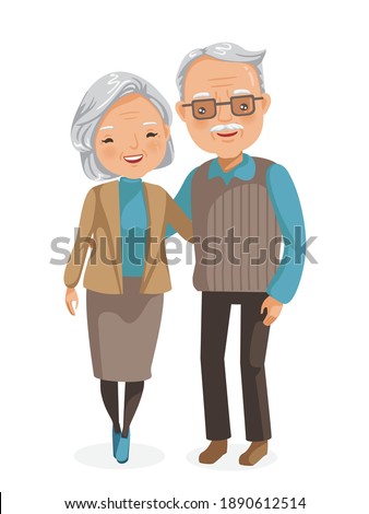 Elderly couple full body. Elderly Asian couple figure. Smiling elderly man. Elderly women standing