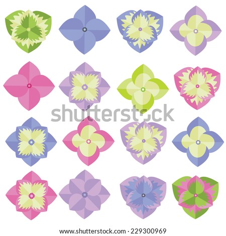 vector of Various Hydrangea Flowers Isolated on White Background.