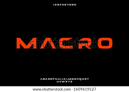 Macro, an abstract technology bold alphabet font. digital space typography vector illustration design