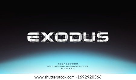 Exodus, an abstract sporty technology science alphabet font. digital space typography vector illustration design