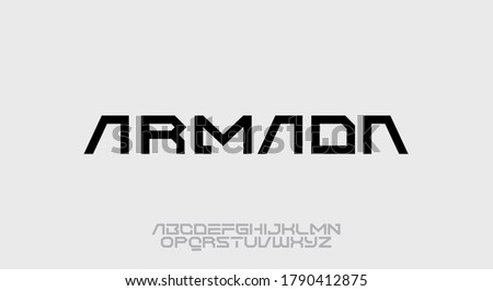 Armada, a geometric futuristic scifi alphabet font typeface design. digital space typography vector illustration Foto stock © 