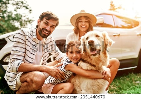 Similar – Image, Stock Photo Girl with dog standing in forest