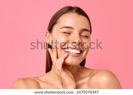 Image, Stock Photo Portrait of an smiling young hipster woman holding and playing the guitar outside the forest park of the city. Having fun learning a new skill, music play seasonal style. Copy space