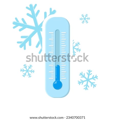 Cold thermometer with a snowflakes. Temperature weather thermometers meteorology, temp control thermostat device flat vector icon. Medical thermometers