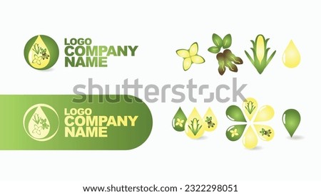 Logo for agricultural company or agri-food cooperative, includes icons and illustrations of corn, rapeseed, soybean, oil, etc. The design is 100% editable, ready to be used in any design project.