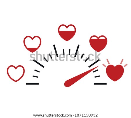 Heart rate indicator. Valentines Day Flat Style Love Meter Red Hearts Vector.
