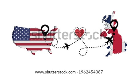 Travel from USA to United Kingdom by passenger plane. Airplane route. Freedom to travel. I love traveling by plane.