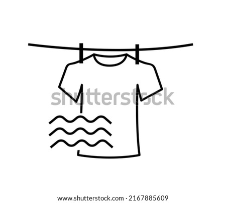T-shirt hanging on a clothesline vector icon symbol isolated on white background. Vector graphic.
