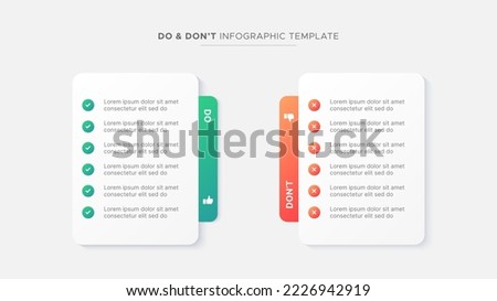Circle Round Dos and Don'ts, Pros and Cons, VS, Versus Comparison Infographic Design Template Foto stock © 