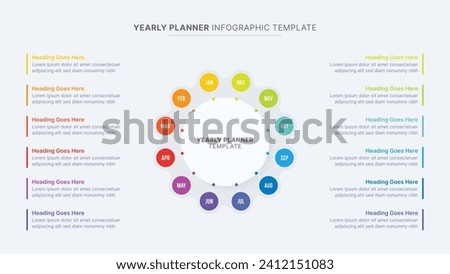 Yearly Timeline Planner Circular Infographic Template with 12 Months