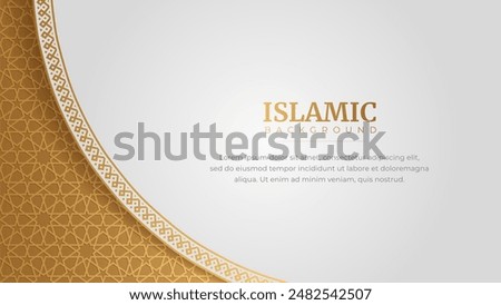 Islamic Arabic Arabesque Ornament Pattern Luxury Golden White Background with Copy Space	