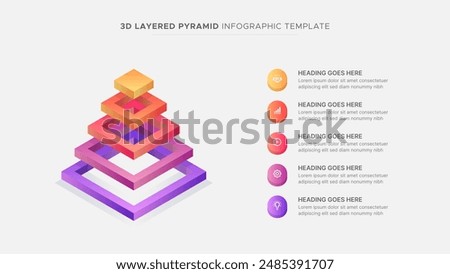 3D Pyramid with 5 Layers Business Infographic Design Template