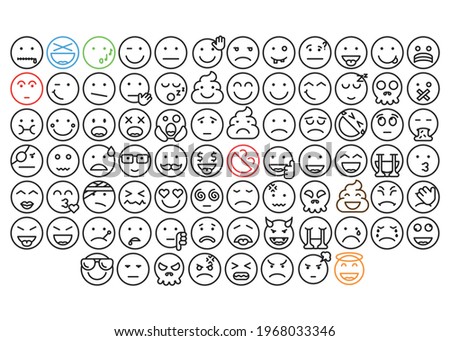 Emoji set. Faces in a linear style. Vector graphic, abstraction. Icons for social networks and mobile applications.