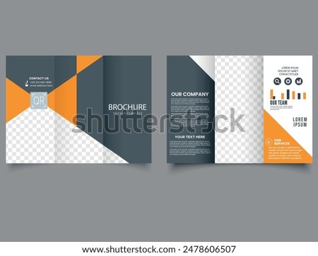 Orange gray trifold brochure with triangles. Creative and Professional tri fold brochure design. brochure template, creative tri-fold, trend brochure template vector