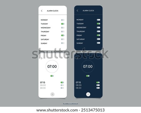 Alarm clock app smartphone interface vector template. Assistant Alarm Clock Template