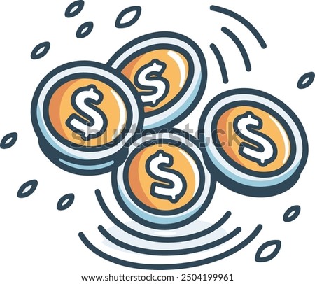 Icon of Floating Coins Cartoon style Business Finance