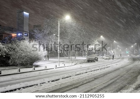 Similar – Image, Stock Photo Snow on the road under a bridge