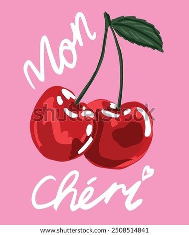  Fashion graphic prints for cherries fruit,  Fashion slogan print in French 