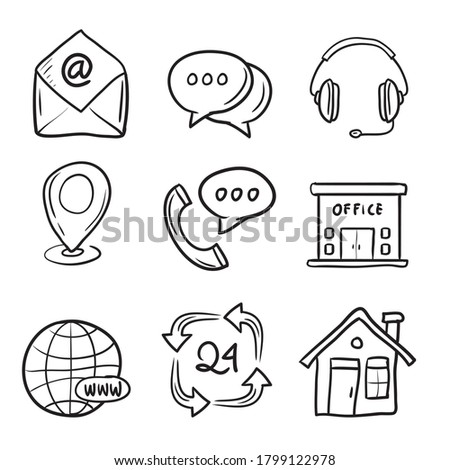 Contact Us doodle Icons. Simple set vector illustration with Hand Drawn style