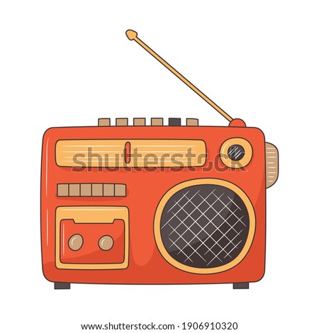 Radio cassette vector illustration, colored linear style pictogram isolated on white background