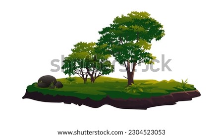 Trees on a small island with lush of green grass vector illustration