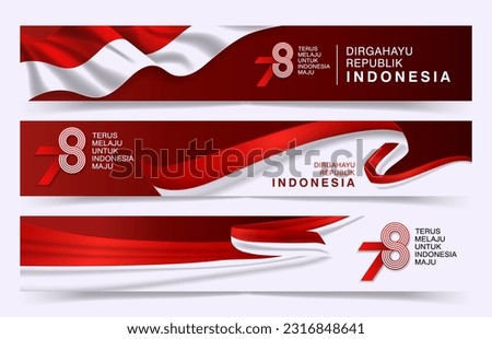 78th of indonesia independent day horizontal banner collection with red white flag design