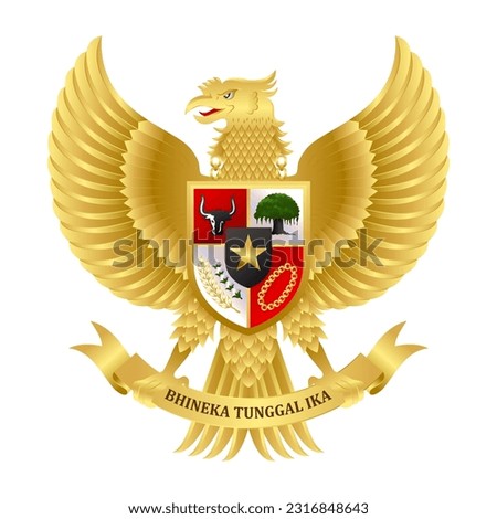Garuda Pancasila, Symbol Of Indonesia Country. High detailed golden Indonesia Mascot Vector Illustration