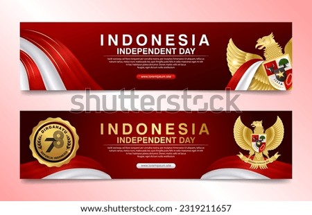 2023 indonesia independence day banner design with golden garuda, ribbon and indonesia flag