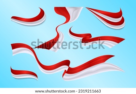 Indonesia Ribbon Flag vector collections, 17th August independence day celebration elements design