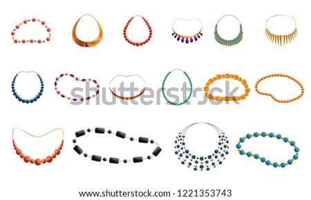 Women necklace beads icon set. Cartoon set of women necklace beads vector icons for web design