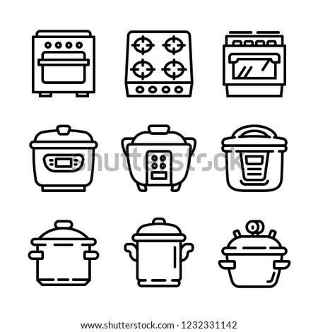 Pressure cooker vector icon set. Outline set of pressure cooker vector icons for web design isolated on white background