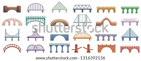 Bridges icons set. Cartoon set of bridges vector icons for web design