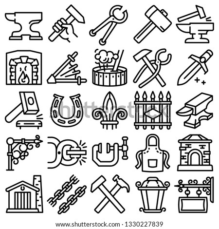 Anvil blacksmith forge icons set. Outline set of anvil blacksmith forge vector icons for web design isolated on white background